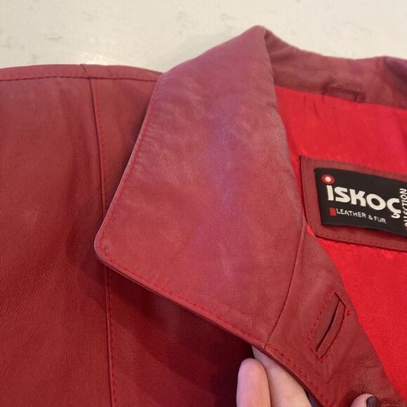 Vintage Lambskin Leather Red Suade Embroidered Rhinstones Holiday Jacket - Picture 12 of 15